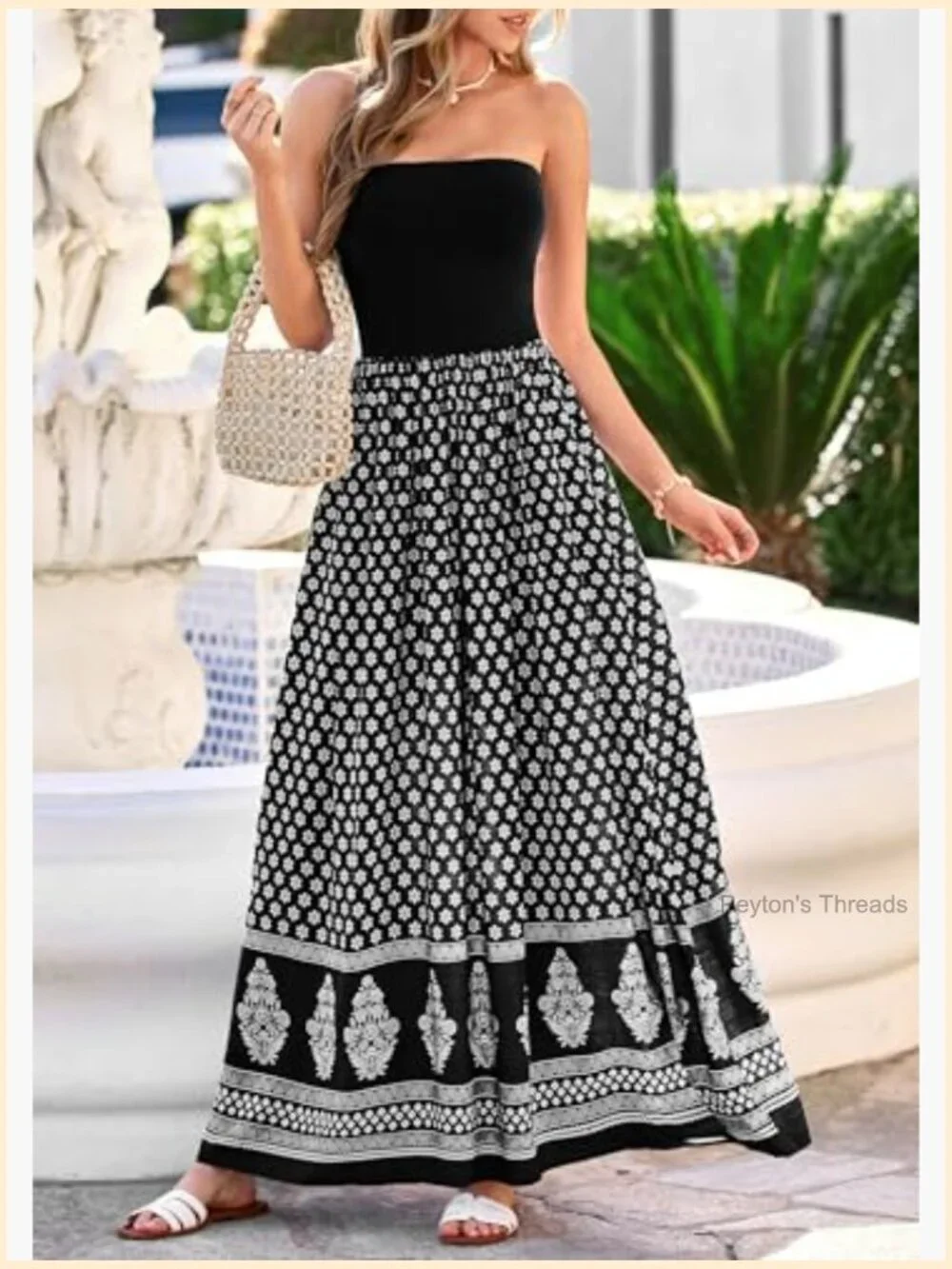 Strapless Tube Maxi Dress with Pockets Floral Patchwork Summer